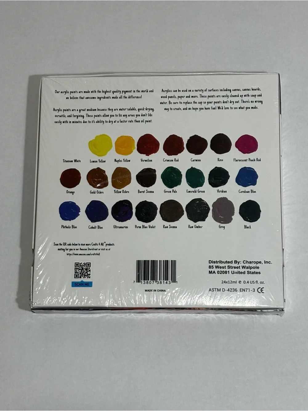 Crafts 4 All 24 Acrylic Paint Set Multicolor w/ 3 Brushes - NEW